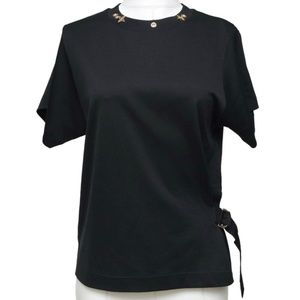 LOUIS VUITTON Black T-Shirt Side Strap Top Gold Monogram Sleeve XS NWT